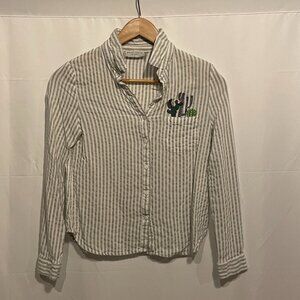 Dress Forum Women's Light Weight Button Down Shirt Small Cactus Embroidered